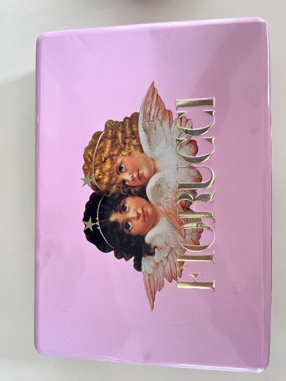 Fiorucci Vintage 1980s Pink Cherub Angels Metal Tin Box Italy New Wave